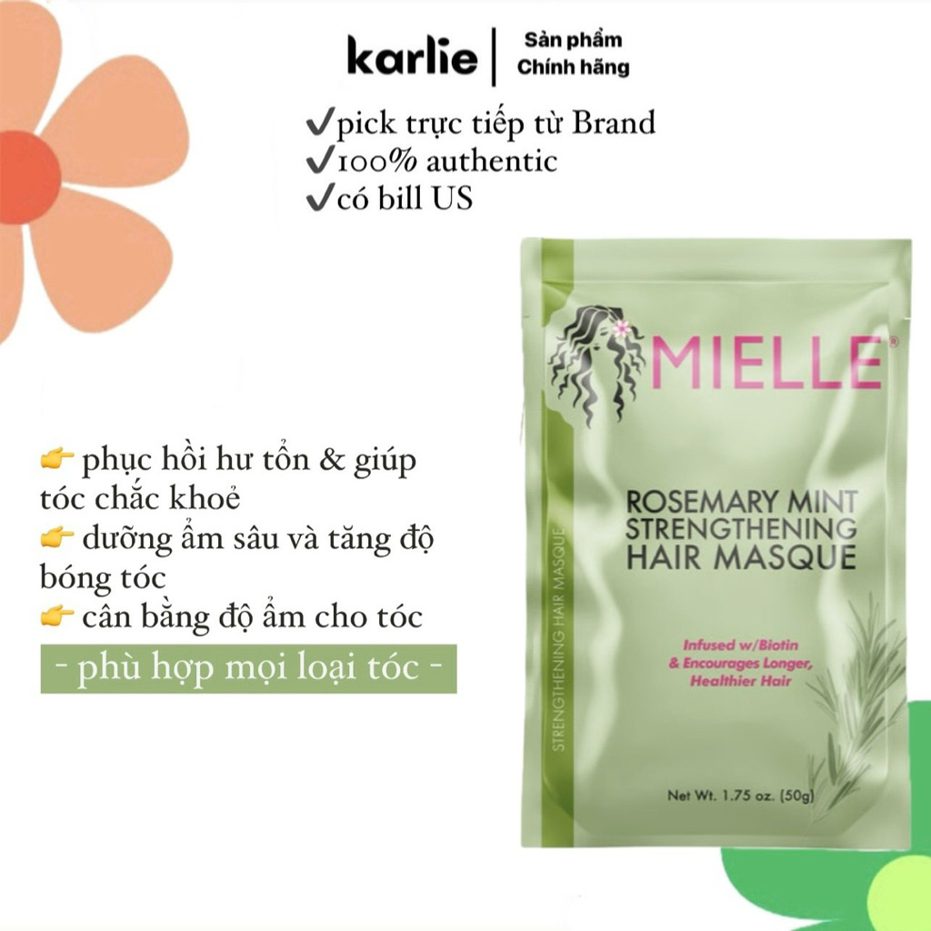 [Chính hãng Hỏa tốc] gói thử Kem ủ tóc MIELLE Rosemary Mint Strengthening Hair Masque 50g