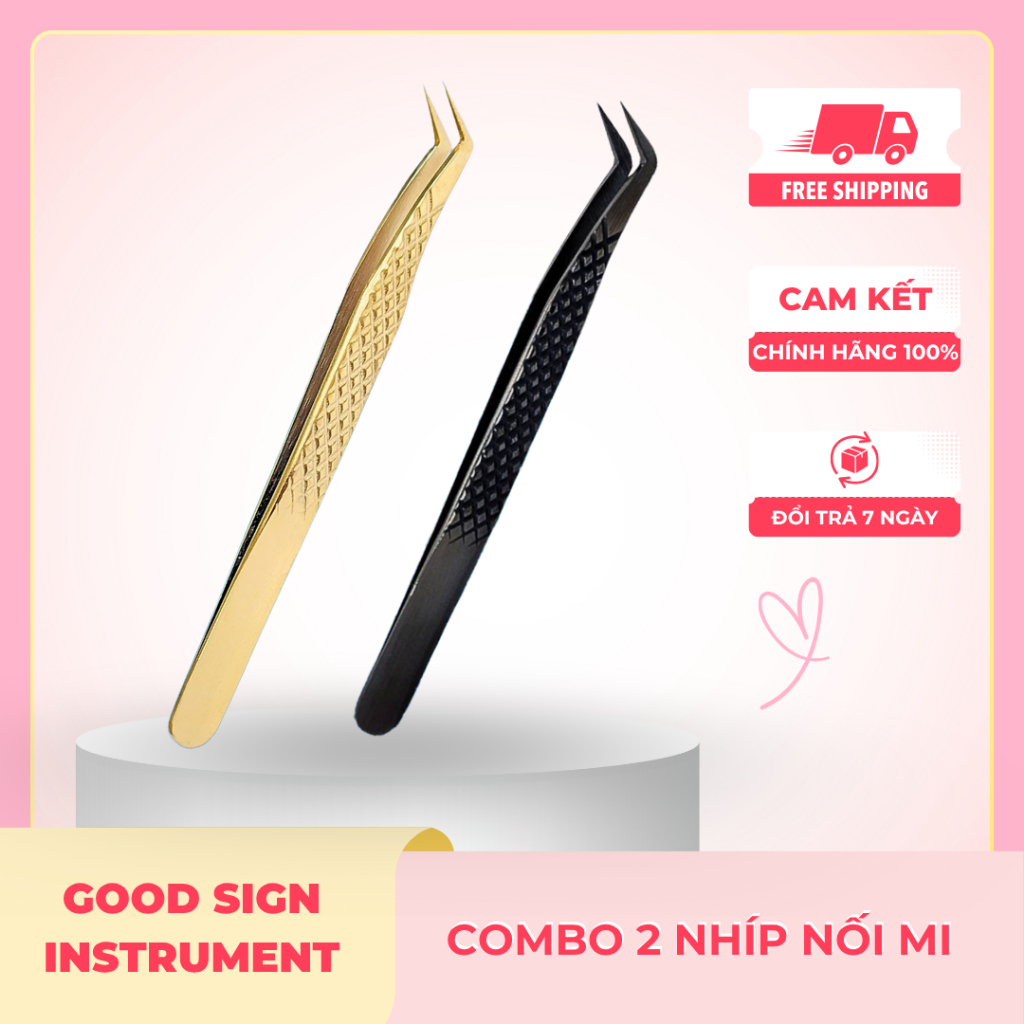 Combo 2 nhíp nối mi - Volume đen - Volume mũi quạ vàng