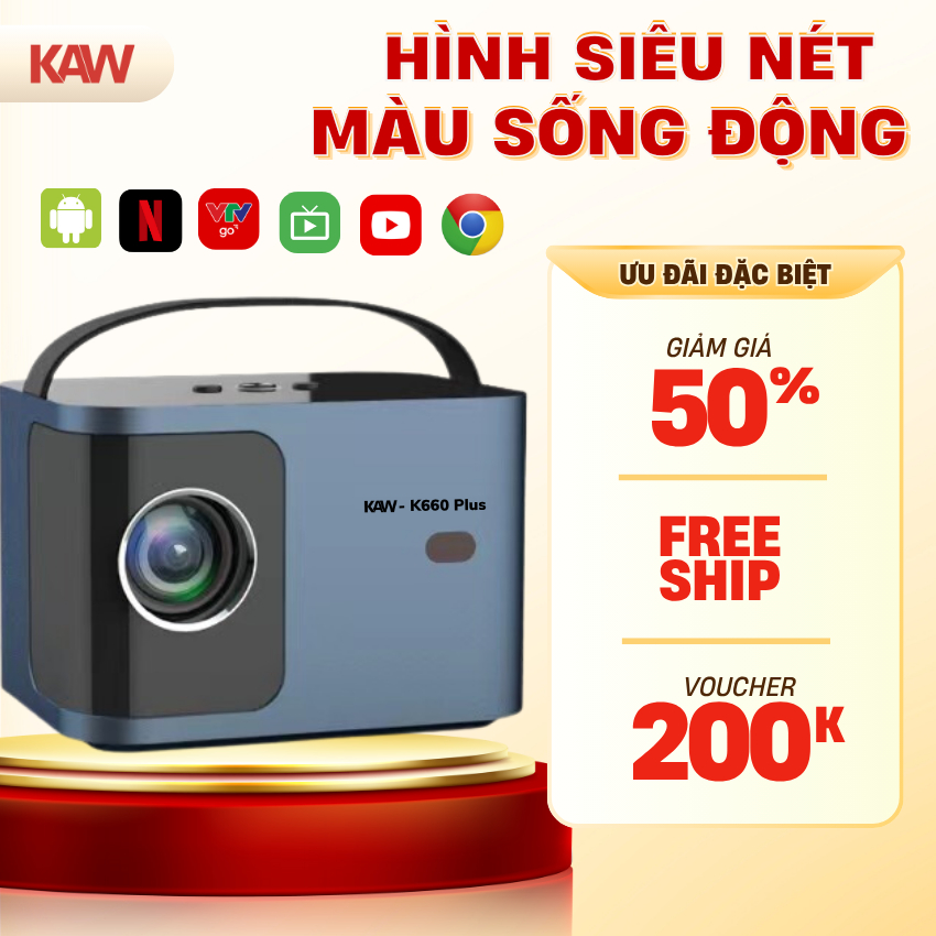 Máy Chiếu Mini Siêu Nét KAW K660 Plus Chính Hãng Giá Rẻ Cho Văn Phòng Gia Đình Trường Học
