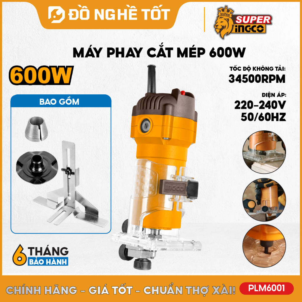 Máy phay cắt mép 600W INGCO PLM6001 – Dụng cụ soi rãnh, bo cạnh