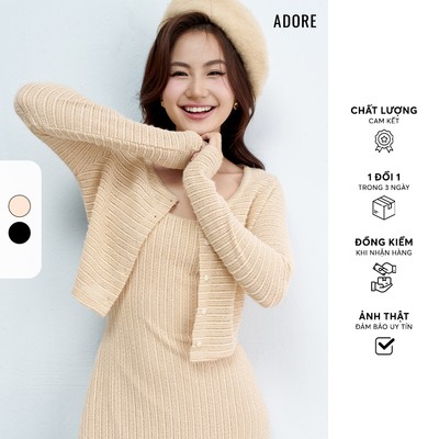 512CA1001 - Cardigan mỏng len ren kem/đen ADORE