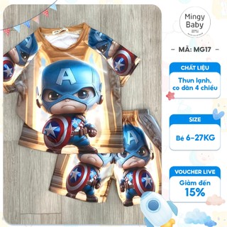  Bộ cộc tay họa tiết SIÊU ANH HÙNG Maval cho bé 6-26kg chất vải thun lạnh co dãn 4 chiều hình in 3D sắc nét mặc đi chơi 