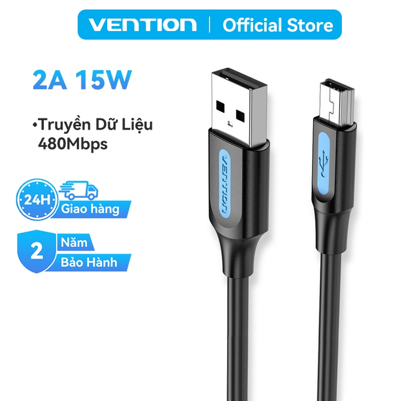 Cáp Sạc Và Truyền Dữ Liệu USB 2.0 to Mini-B Vention 15W, Truyền Tải 480Mbps Cho Máy Ảnh MP3 MP4
