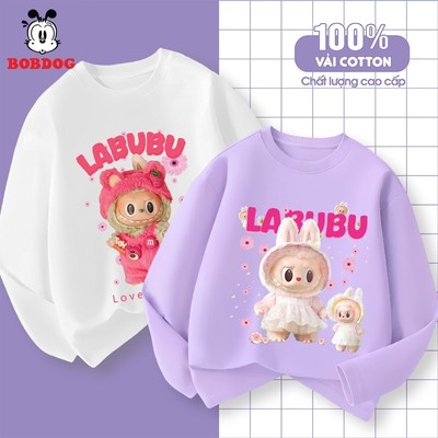 Áo thun dài tay bé gái BOBDOG BST Labubu cute cổ tròn chất liệu cotton thoáng mát mềm nhẹ cho bé