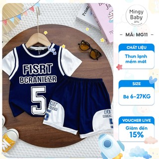  Bộ cộc tay thun lạnh phối bo dệt cho bé trai bé gái 6-27kg in hình thể thao in dẻo cho bé vận động vui chơi 