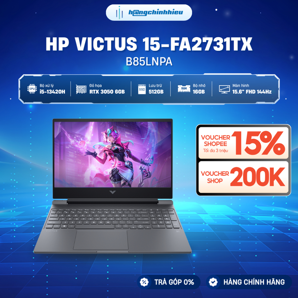 Laptop Gaming HP Victus 15-fa2731TX B85LNPA GeForce RTX™ 3050 6GB / i5-13420H / 16GB / 512GB / 15.6"