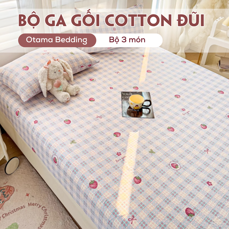 Bộ ga gối trải giường cotton 3 món, Bộ ga giường vỏ gối đủ size 1m6 1m8 2m2 cao cấp - Otama Bedding