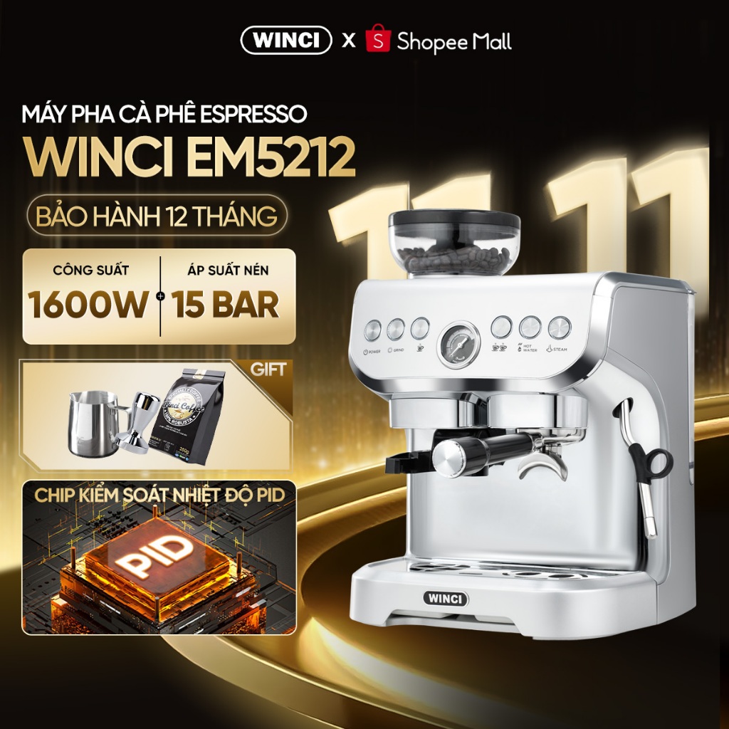 Máy Pha Cà Phê Tự Động Winci EM5212 - 1.8L, 1600W, Kích Thước 280x295x410mm