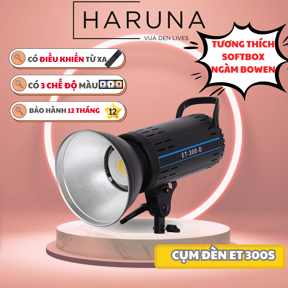 Đèn Livestream Cao Cấp ET300S 2025 V2 – Đèn Studio Quay Video Chụp Hình 300W, 3 Chế Độ Sáng, Kèm Châ