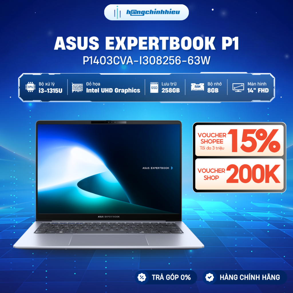 Laptop ASUS ExpertBook P1 P1403CVA-i308256-63W i3-1315U | 8GB | 256GB | 14' FHD | Win 11