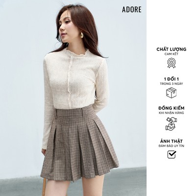 512SK1086 - Chân váy mini xếp ly houndstooth nâu ADORE