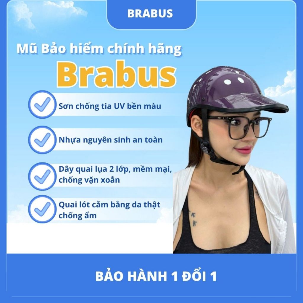 Mũ bảo hiểm lưỡi trai BRABUS màu Tím Cherry - mũ bảo hiểm khoét gáy thời trang