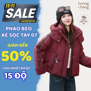   VOUCHER 30K  Áo Phao Có Mũ Hoạ Tiết Kẻ Sọc Tay Bo Viền Cho Nữ Họa Tiết Sọc Dọc Tay Changhiboutique Mã 07 