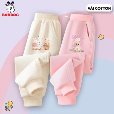 Quần dài cho bé gái BOBDOG chất liệu da cá dáng thể thao in hình Labubu cute cho bé