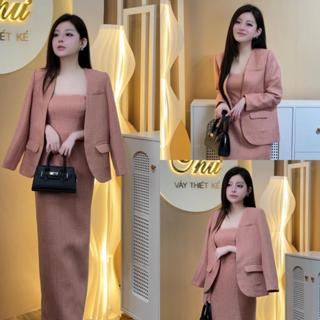  A01 Set 2 món   váy và khoác  váy dạ 2 dây kèm khoác dạ 