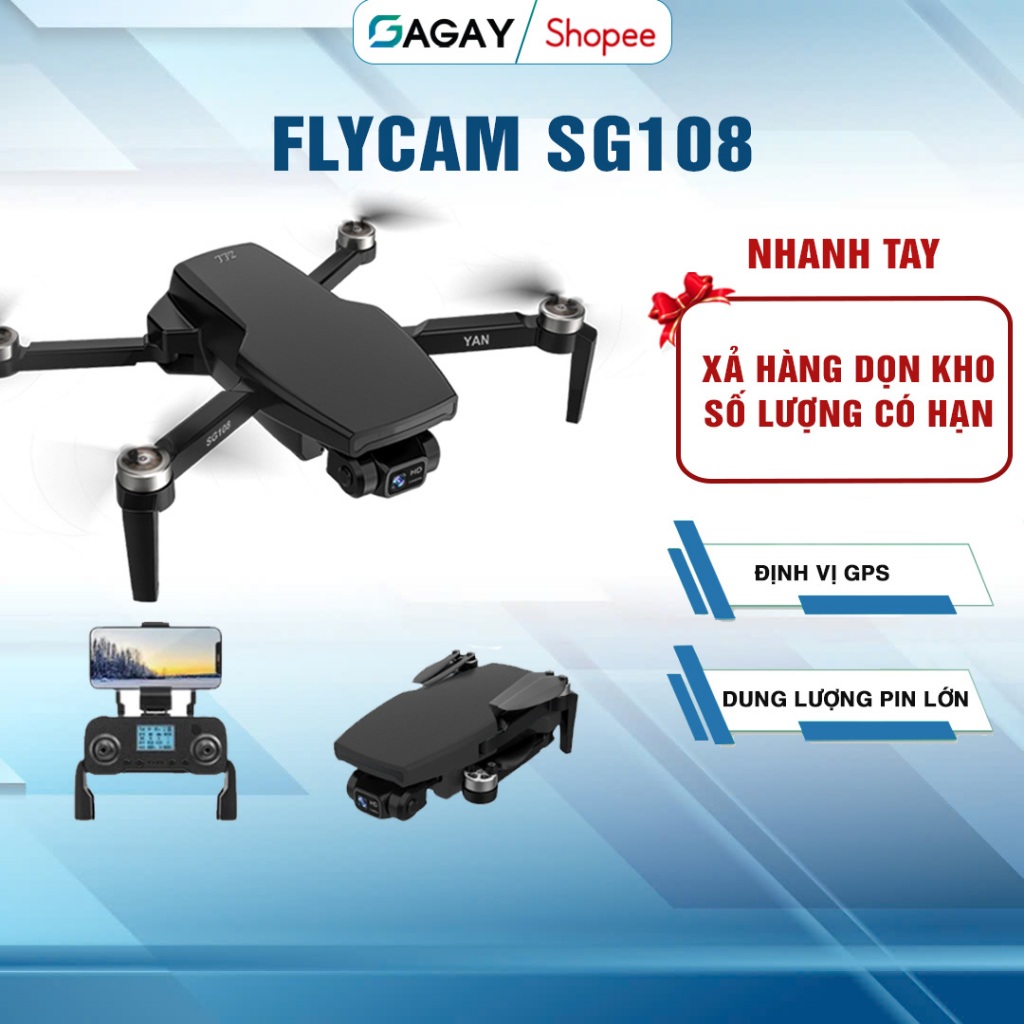 (XẢ KHO) Flycam Sg108 pro camera kép 4k, flycam động cơ không chổi than định vị gps, dung lượng pin 