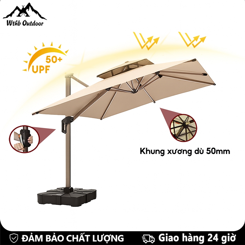 WTHB Outdoor Ô Dù Lệch Tâm Vuông 2.5x2.5M Che Nghiêng Các Hướng Che Mưa Nắng Cao Cấp Đa Năng Tiện Lợ