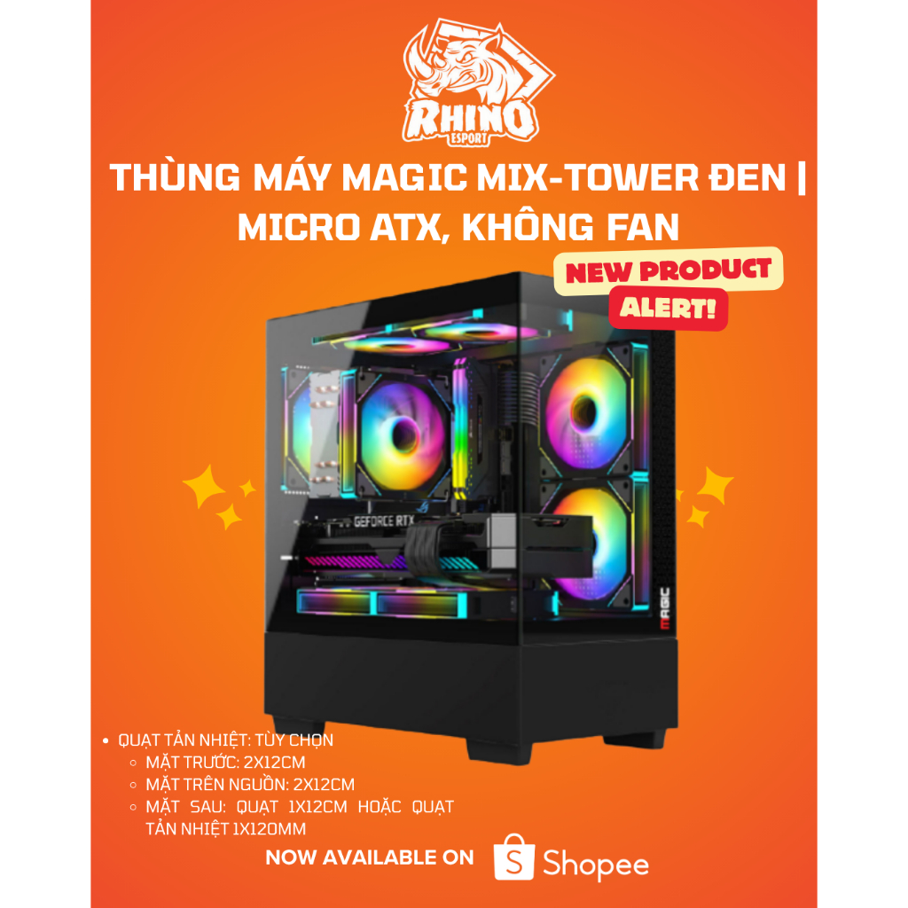 Thùng Máy Magic MIX-Tower Đen | Micro ATX, Không Fan - Rhino Shop