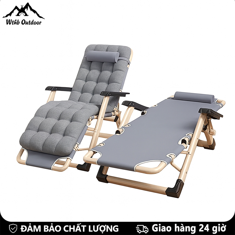 WTHB Outdoor Ghế xếp thư giãn Ghế lười gấp thành giường Gấp Gọn Kèm nệm gối cao cấp Nhôm chịu 400kg