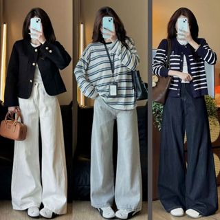  Quần Jean Nữ MIAA ống Rộng Lưng cao dáng suông rộng CẠP CAO màu Trắng Xám RETRO Hàn Quốc BIGSIZE 