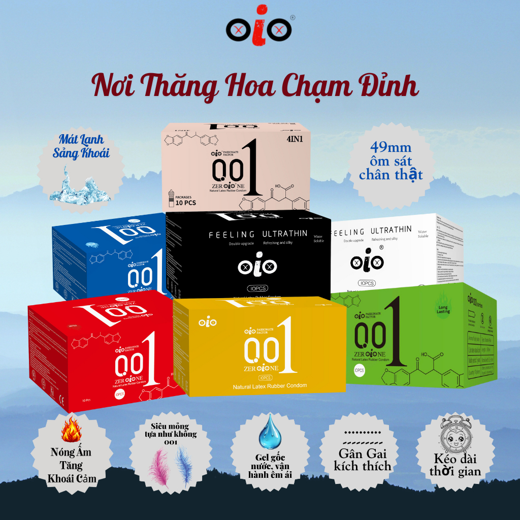 [Top 1 bán chạy] Bao cao su siêu mỏng 001 OiO kéo dài thời gian, bcs chống xuất tinh sớm nhiều gel b