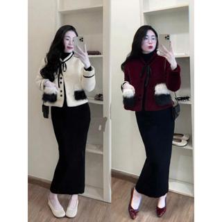  A04 Set  áo và váy  áo dạ lông cừu kèm váy zip - Set đồ nữ đẹp 