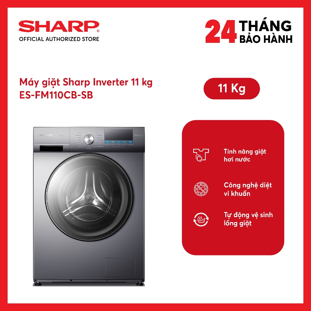 [MODEL 2026][Shopee - Lắp đặt 0Đ HN HCM] Máy giặt Sharp Inverter 11 kg ES-FM110CB-SB - Shopee Giao t