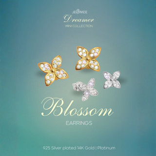  Bông tai bạc nữ Blossom Jesmee khuyên tai bạc nữ cỏ 4 lá nữ đính đá hình bông hoa đơn giản thanh lịch - LEE6601 