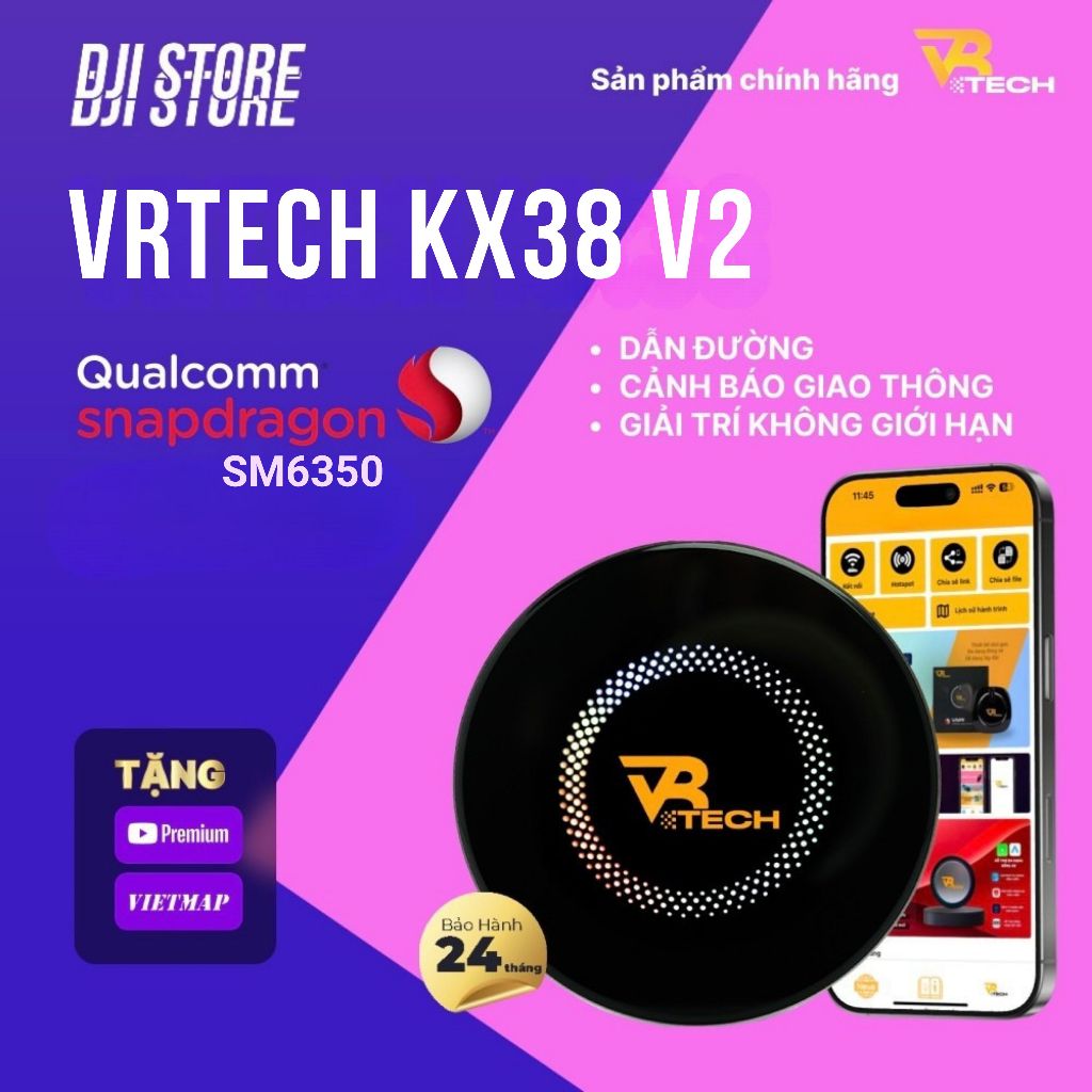 Bộ Carplay Android Box Chính Hãng VRTECH KX-38 Pro V2 FLAGSHIP 2025 Qualcomm 6350, Android 15 cho ô 