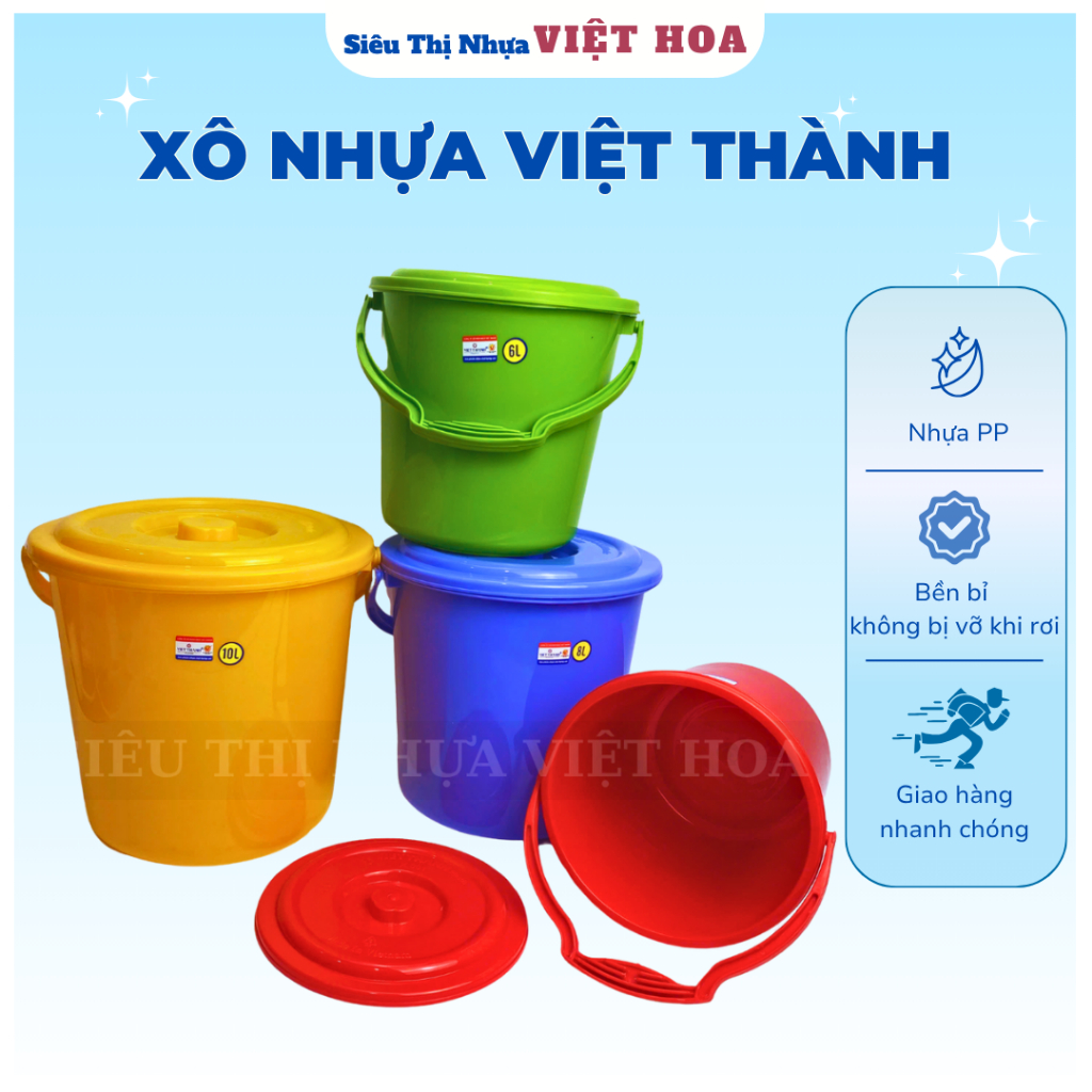 Xô Nhựa Từ 4 Lít Đến 20 Lít Có Nắp, Nhựa Chính Phẩm, Xô VTH