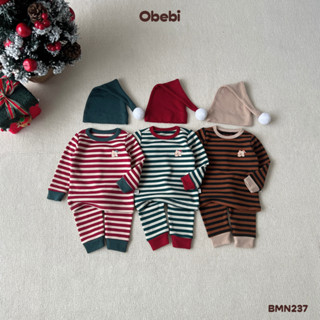  Bộ Mặc Nhà Kẻ Ngang Kèm Mũ Obebi Thời Trang Thu Đông Cho Bé Trai Bé Gái từ 6 - 19kg BMN237 