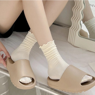 [Peinn] Tất vớ nữ cổ bèo nhún phong cách tiểu thư loli, chất liệu cotton than tre thoát mui co giãn tốt  TTD01