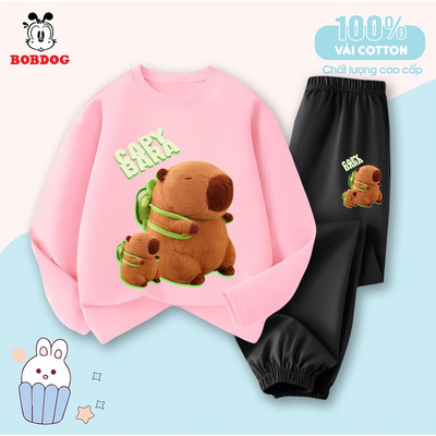 Bộ đồ thu đông dài tay bé gái BOBDOG bộ quần áo cho bé chất cotton mềm mịn in hình Capybara TW-KS52