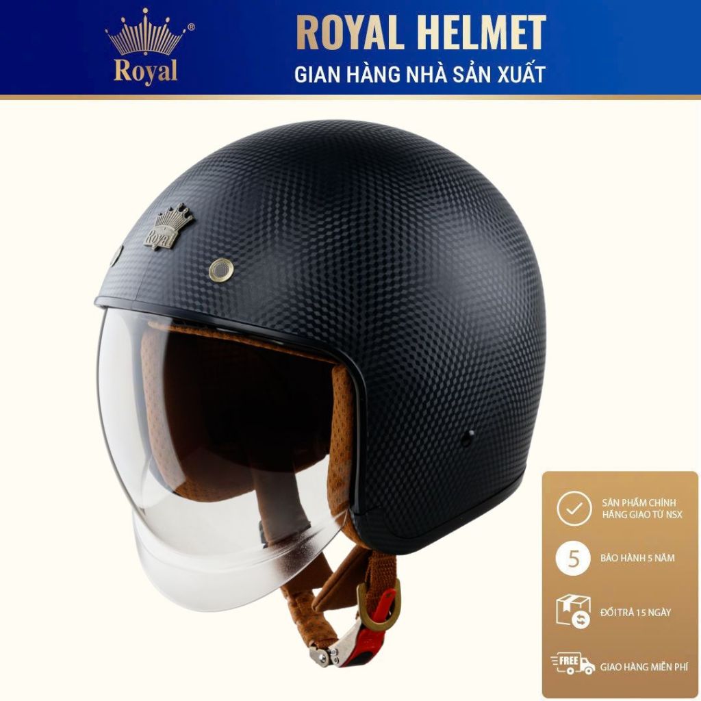 Mũ Bảo Hiểm 3/4 Royal M139 Kính Âm Vân Carbon Thời Trang, Nam Nữ Đi Xe Máy Chính Hãng, Bảo Hành 12T