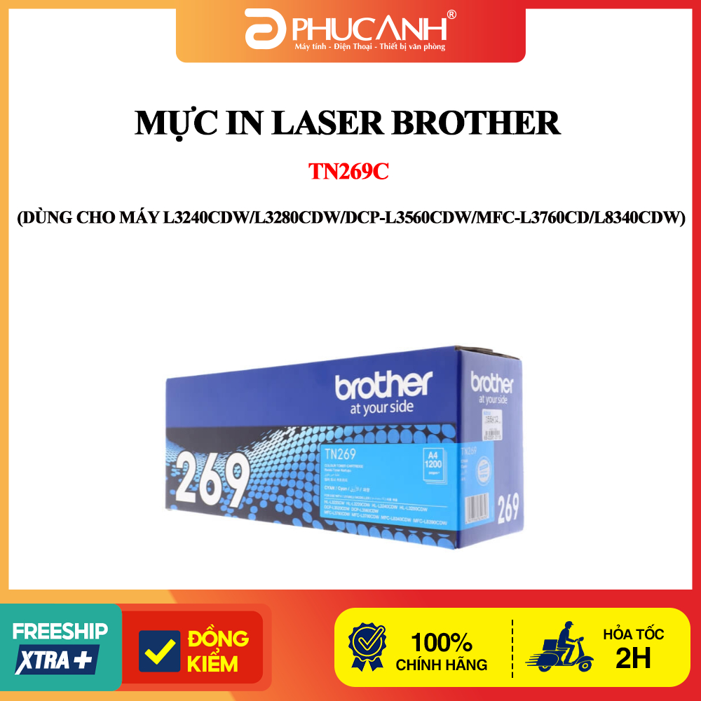 Mực in laser Brother TN269C (Dùng cho máy L3240CDW/L3280CDW/DCP-L3560CDW/MFC-L3760CD/L8340CDW)