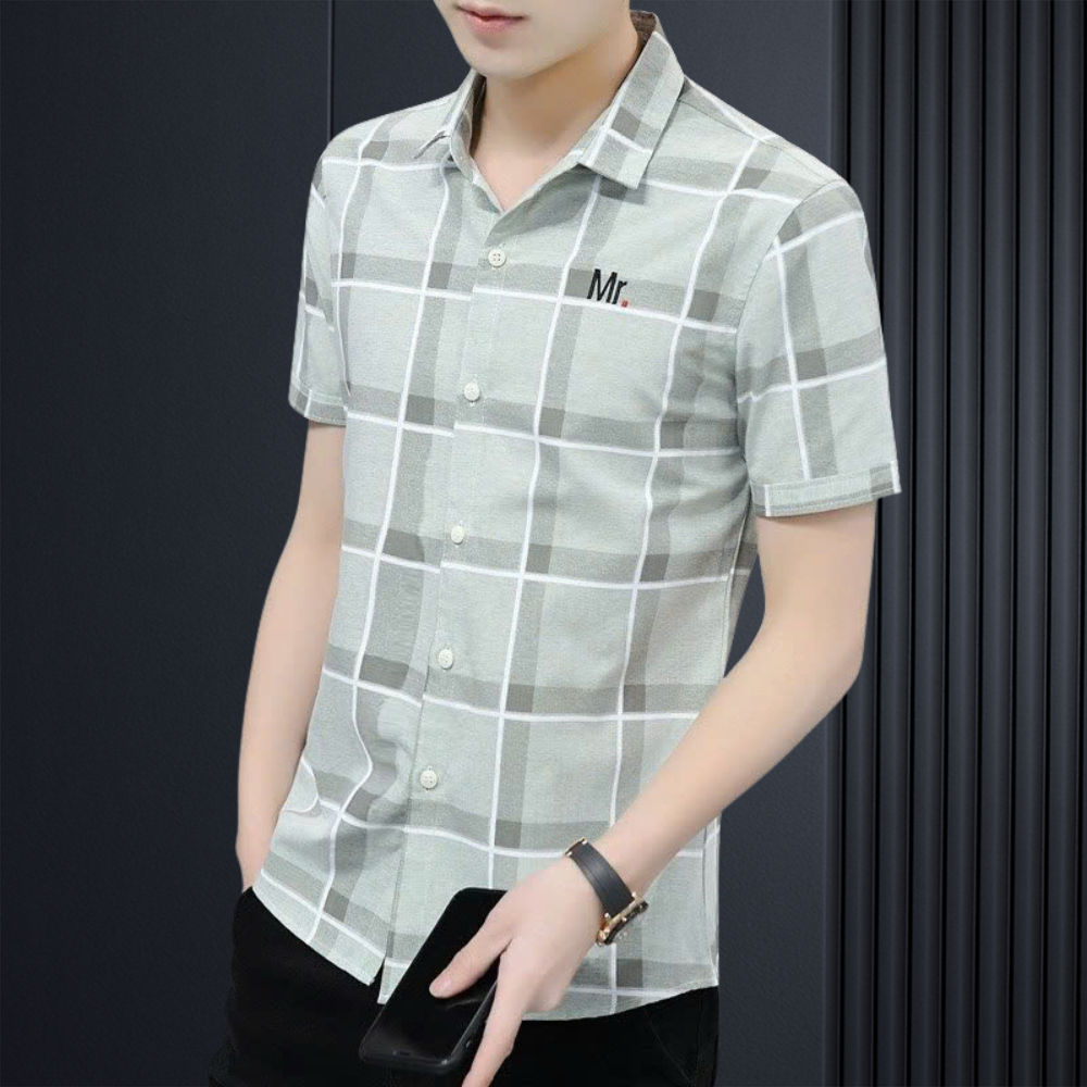Áo sơ mi nam ngắn tay ❤️ áo sơ mi nam cộc tay caro phối chữ Mr thời trang Erina cao cấp