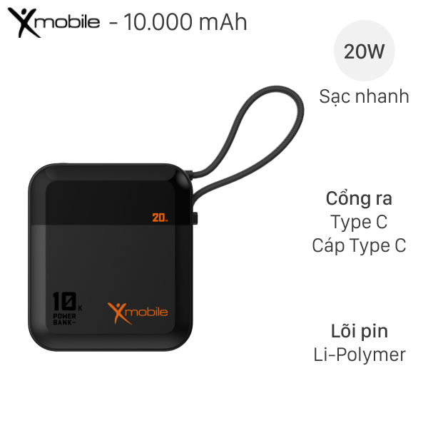 [SHIP HỎA TỐC] Pin sạc dự phòng Polymer 10000mAh Type C PD 20W Xmobile DS2254A kèm Cáp Type C Chính 