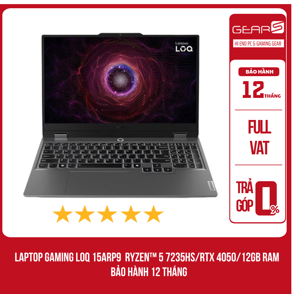 [Full VAT] Laptop LENOVO LOQ 15ARP9 Ryzen 5 7235HS | RTX 4050 6GB | 12GB RAM - Bảo hành 12 Tháng