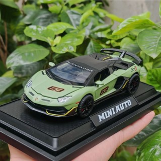 Mô hình xe bằng sắt giá rẻ Lambo Aventador SVJ63 tháo mở mui kèm đế tỉ lệ 1:32 có đèn âm thanh