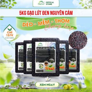  5kg Gạo lứt đen hữu cơ nguyên cám dẻo mềm Orgafood gạo lức ăn kiêng giảm cân eatclean không cần ngâm 