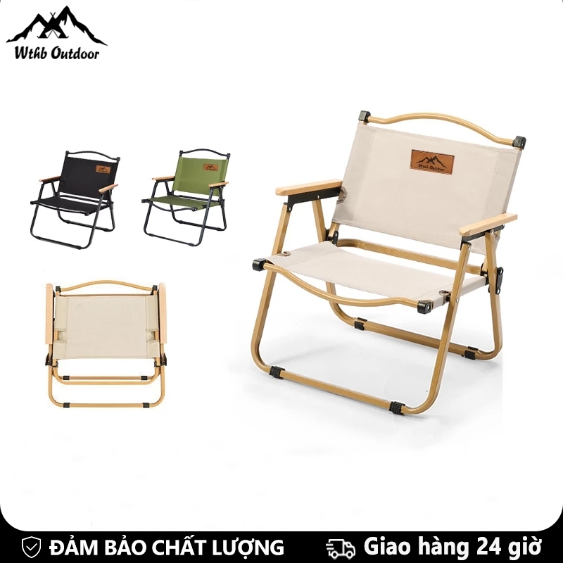 WTHB Outdoor Ghế gấp camping Màu vải đen thiết kế gọn du lịch, cafe, ban công, câu cá hàng nhập nguy
