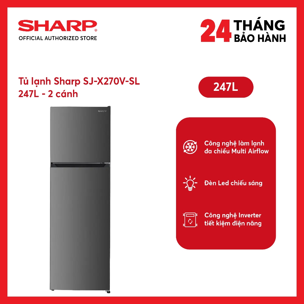 [MODEL 2026] Tủ lạnh Sharp Inverter 247 lít SJ-X270V-SL - SHOP miễn phí GIAO + LẮP HÀ NỘI