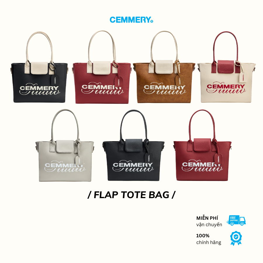 Túi Tote CEMMERY Local Brand Chính Hãng Flap Tote Bag Da PVC Cao Cấp Logo In 7 Màu