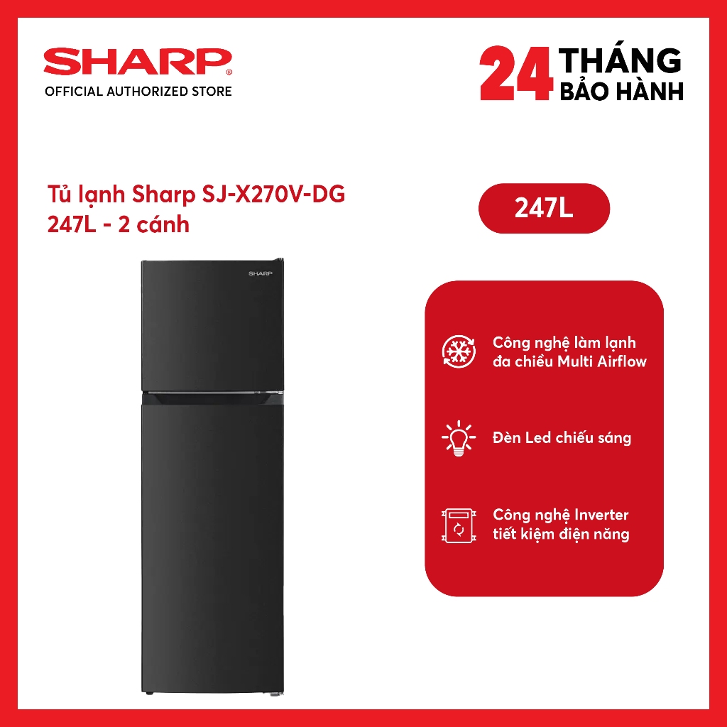 [MODEL 2026] Tủ lạnh Sharp Inverter 247 lít SJ-X270V-DG - SHOP miễn phí GIAO + LẮP HÀ NỘI