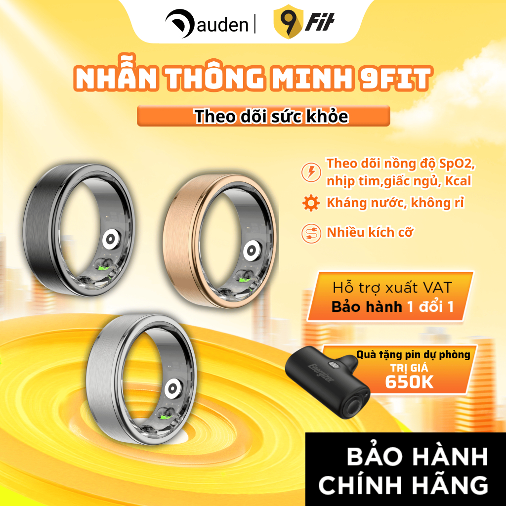 Nhẫn thông minh 9fit Smart Ring Đo nhịp tim, SpO2 độ căng thẳng, kiểm tra giấc ngủ - Hàng chính hãng