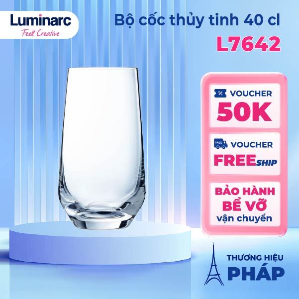[Hàng Pháp] Bộ 4 cốc (ly) thủy tinh Luminarc Eclat L7642- 400ml, cốc trà hoa quả, sinh tố, nước ép