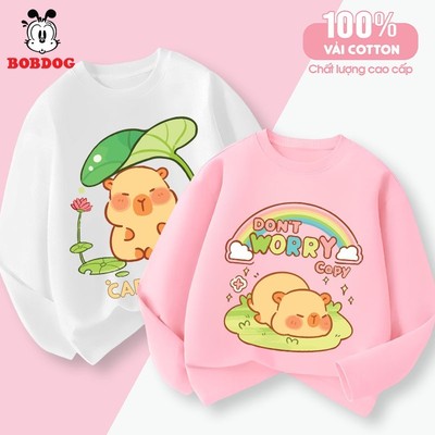 Áo thun dài tay bé gái BOBDOG in hình Capybara cổ tròn chất liệu cotton mềm mại co giãn cho bé