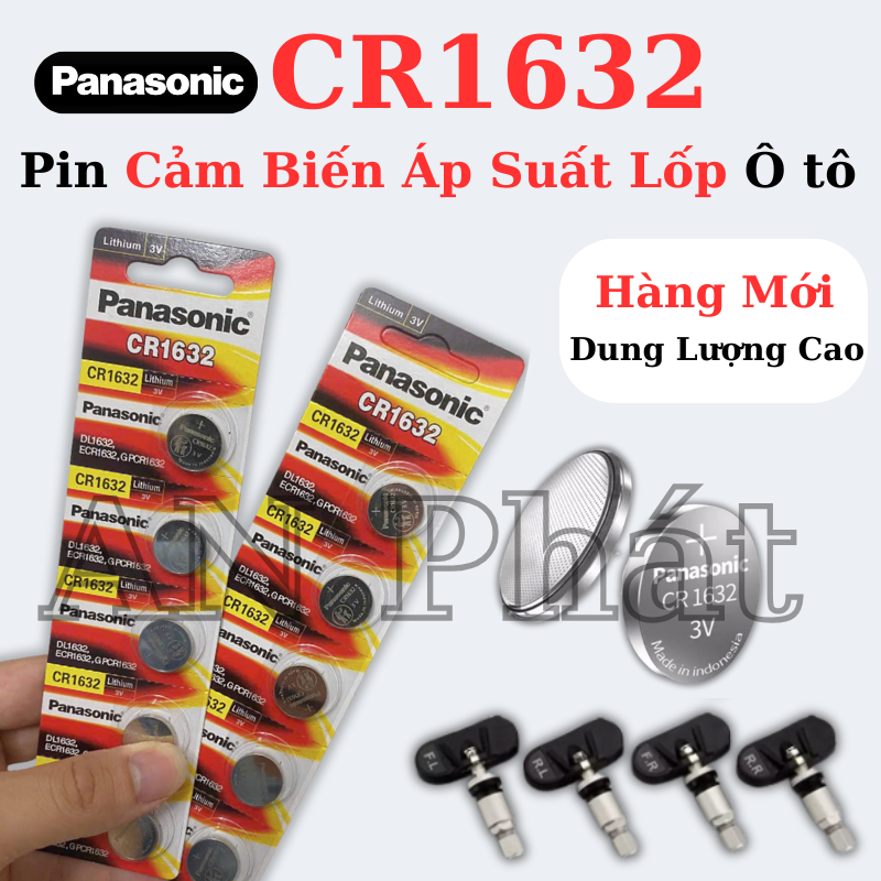 Vỉ 5 viên Cr1632 Panasonic  3v Pin Cảm Biến Áp Suất Lốp - Pin Panasonic CR1632 hàng mới Full box độ 