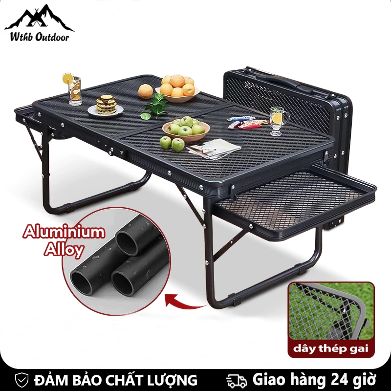 WTHB Outdoor Bàn cắm trại, bàn lưới cắm trại gấp, có thể điều chỉnh chiều cao, bàn cắm trại di động,
