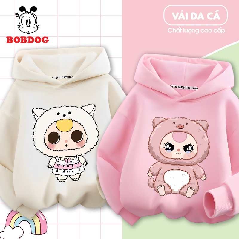  Áo hoodie bé gái BOBDOG chất liệu vải da cá cho bé in hình Baby Three dễ thương cho bé 